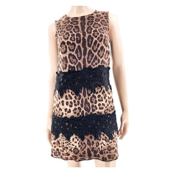 DOLCE & GABBANA Crochet Trim Leopard Print Dress - Picture 1 of 9